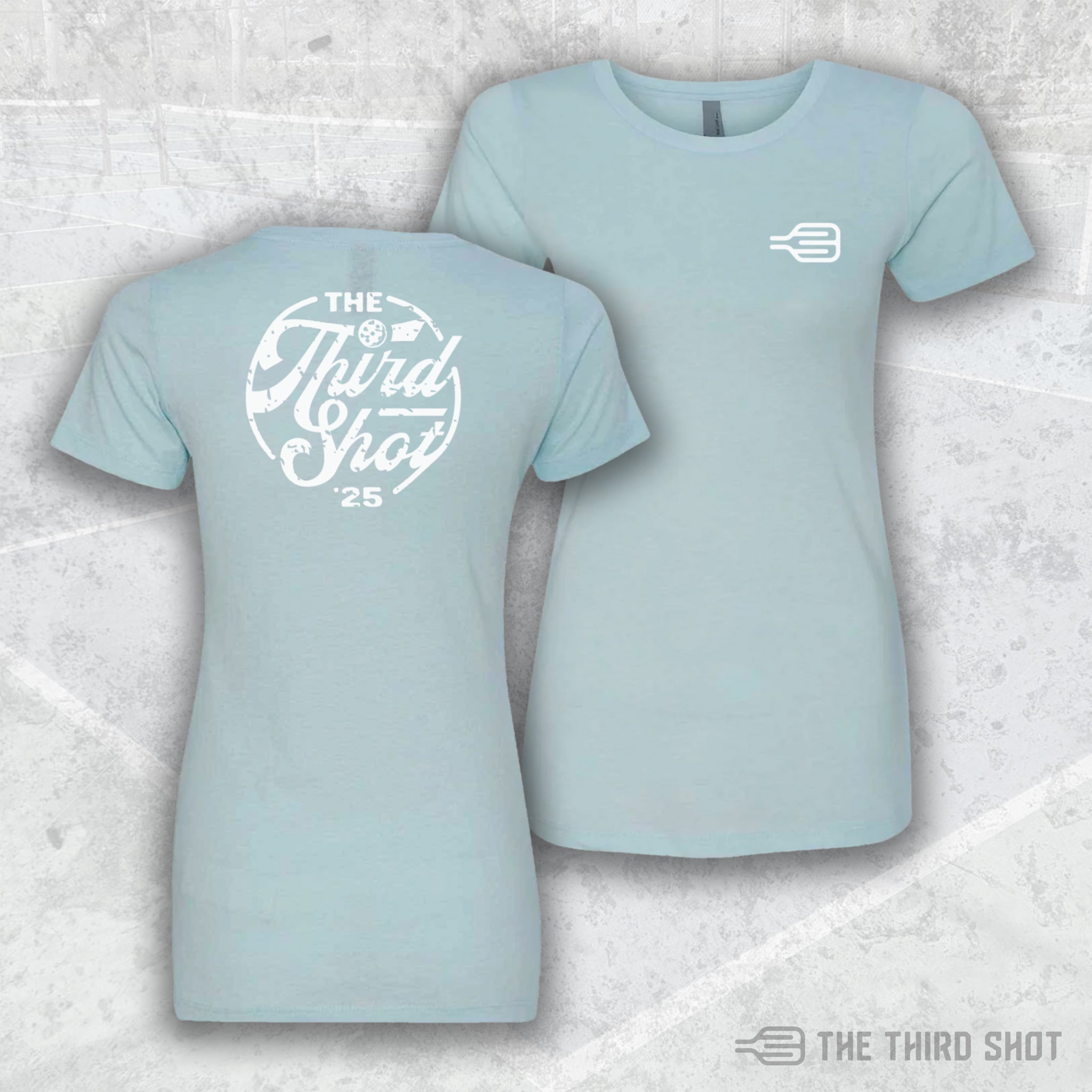 Women’s Heritage pickleball shirt in blue – Heritage pickleball shirt with retro logo and vintage color palette – cotton/poly blend