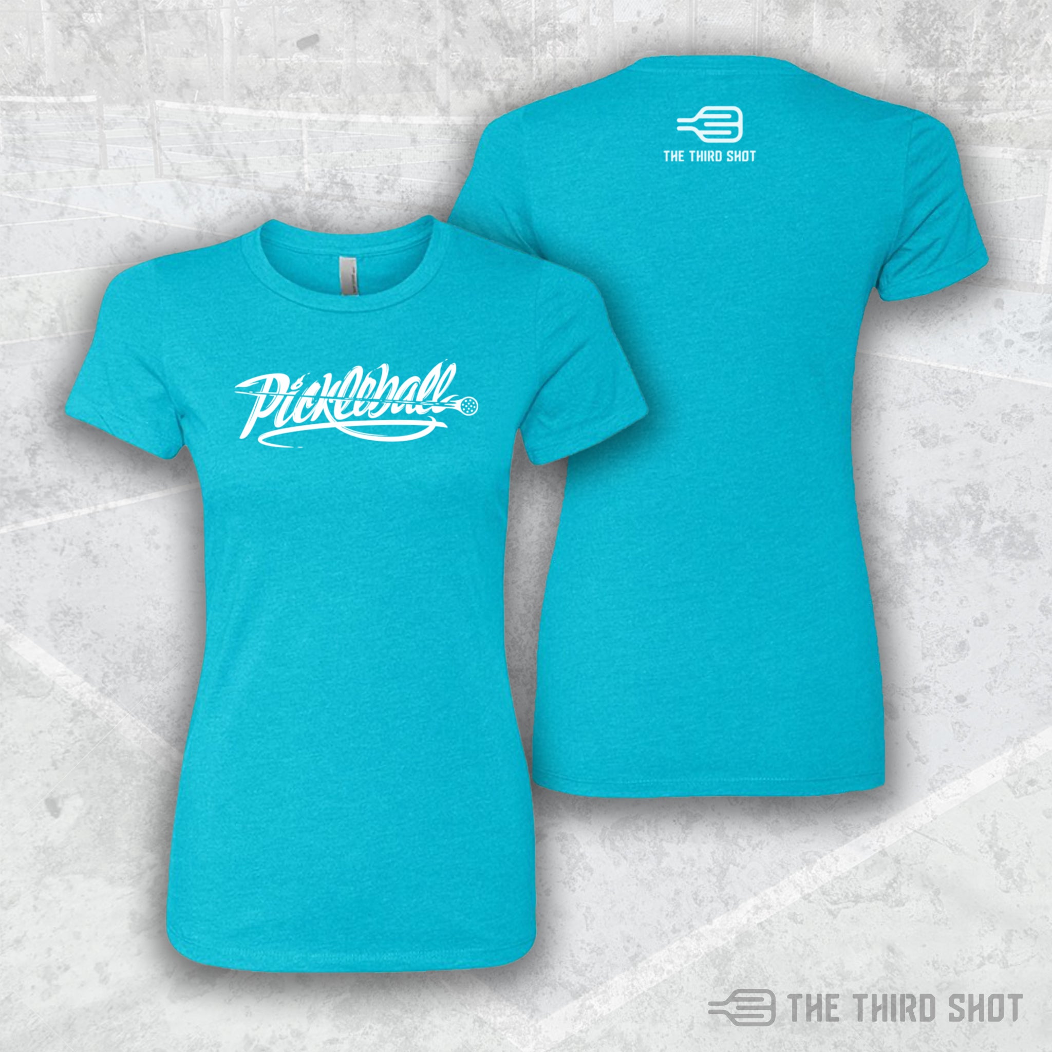 Women’s Velocity pickleball shirt in blue – Velocity pickleball shirt with fast-motion script design for quick play – cotton/poly blend