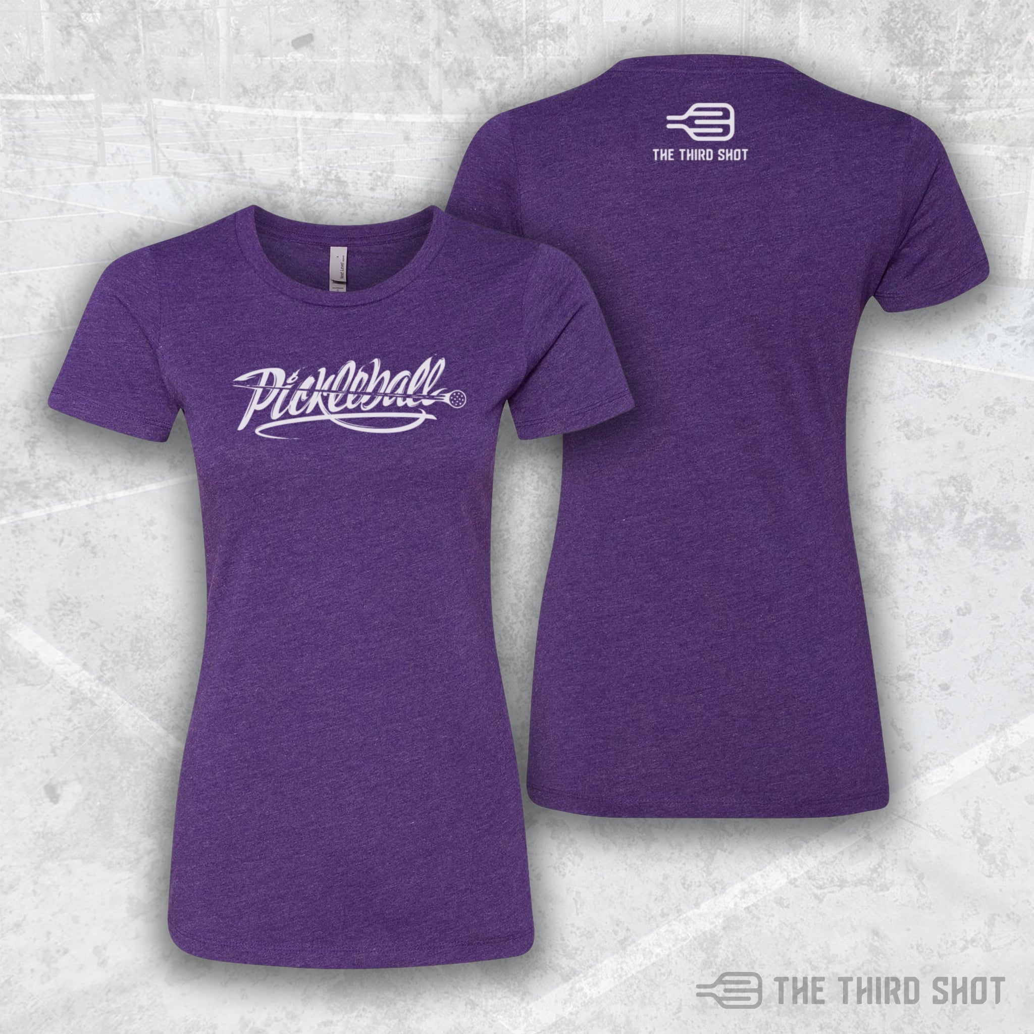 Women’s Velocity pickleball shirt in purple – Velocity pickleball shirt with fast-motion script design for quick play – cotton/poly blend