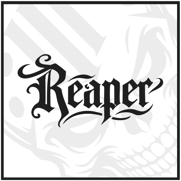 Black 'REAPER' pickleball text on a white background with skull design
