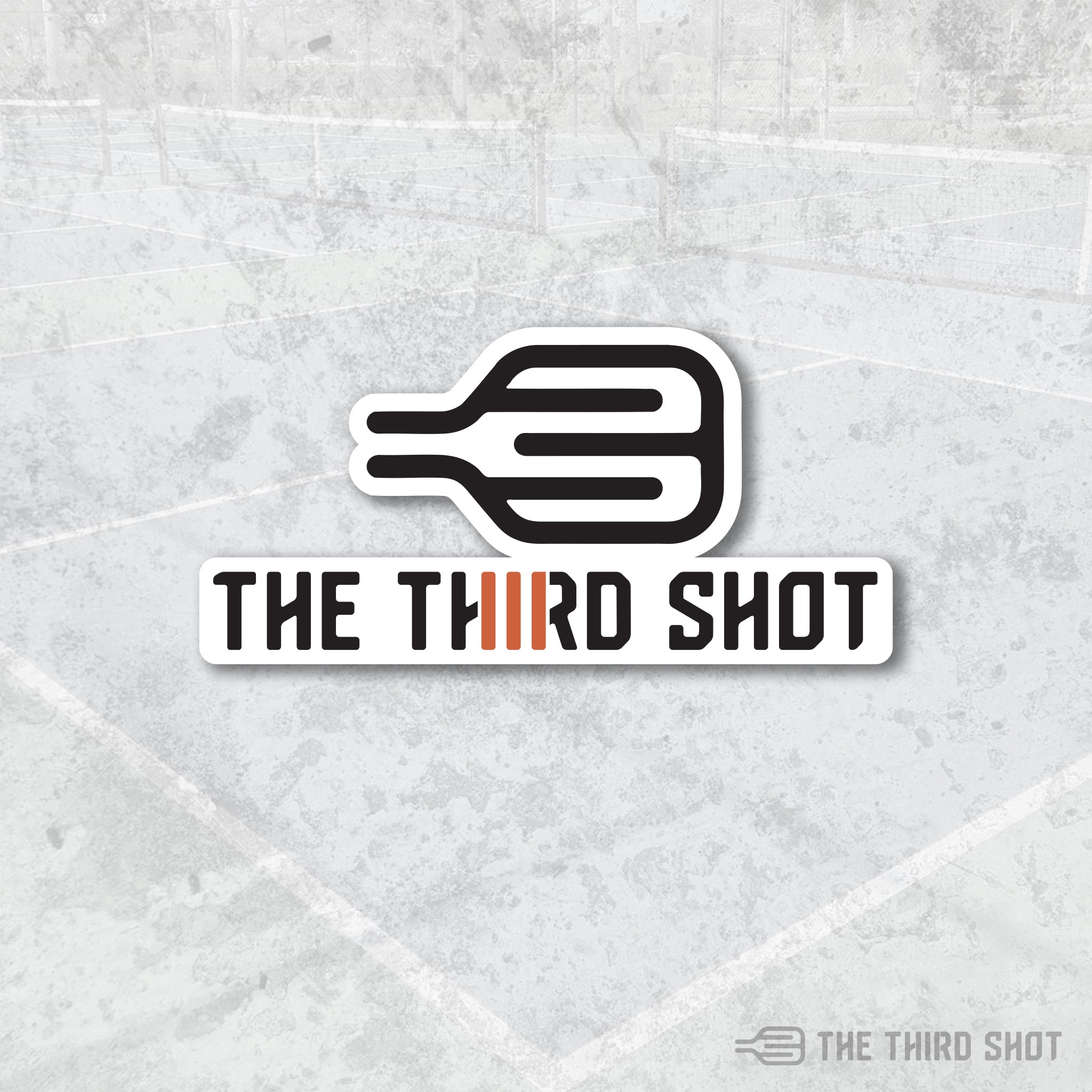 Third pickleball sticker – minimalist Third Shot logo with clean design and court icon