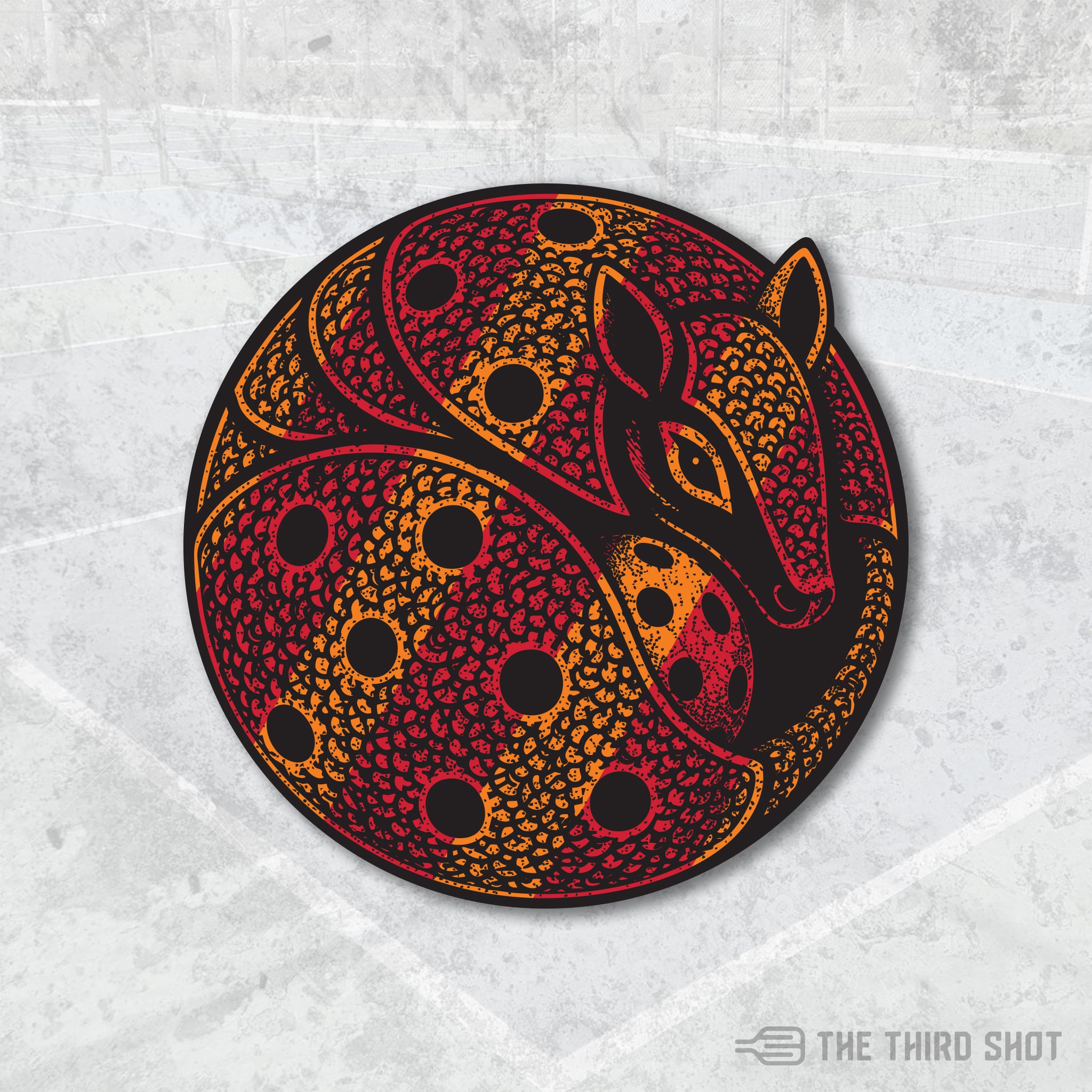Armor pickleball sticker – orange red armadillo graphic detail