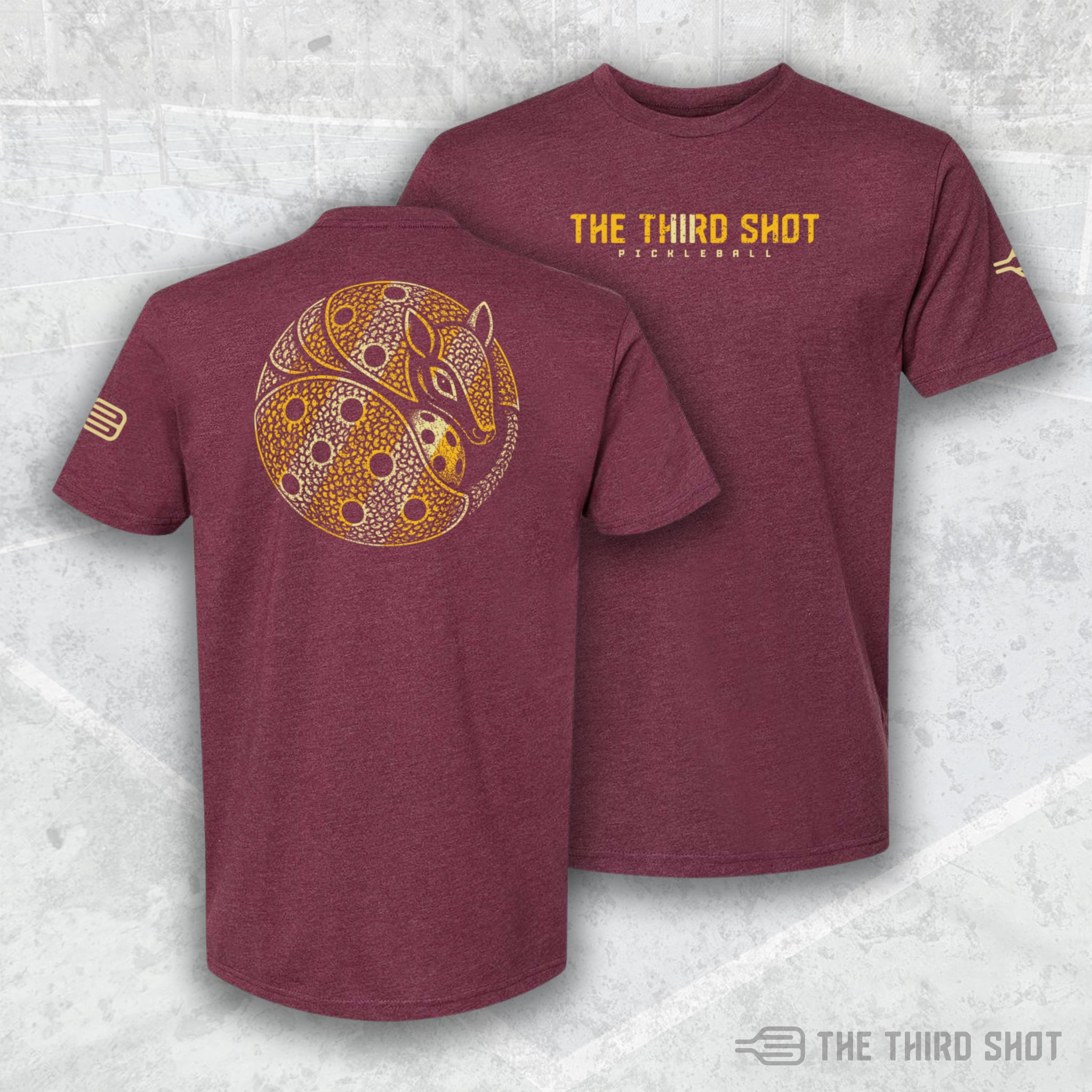 Men’s Armor pickleball shirt in maroon – athletic fit performance tee – cotton/poly blend