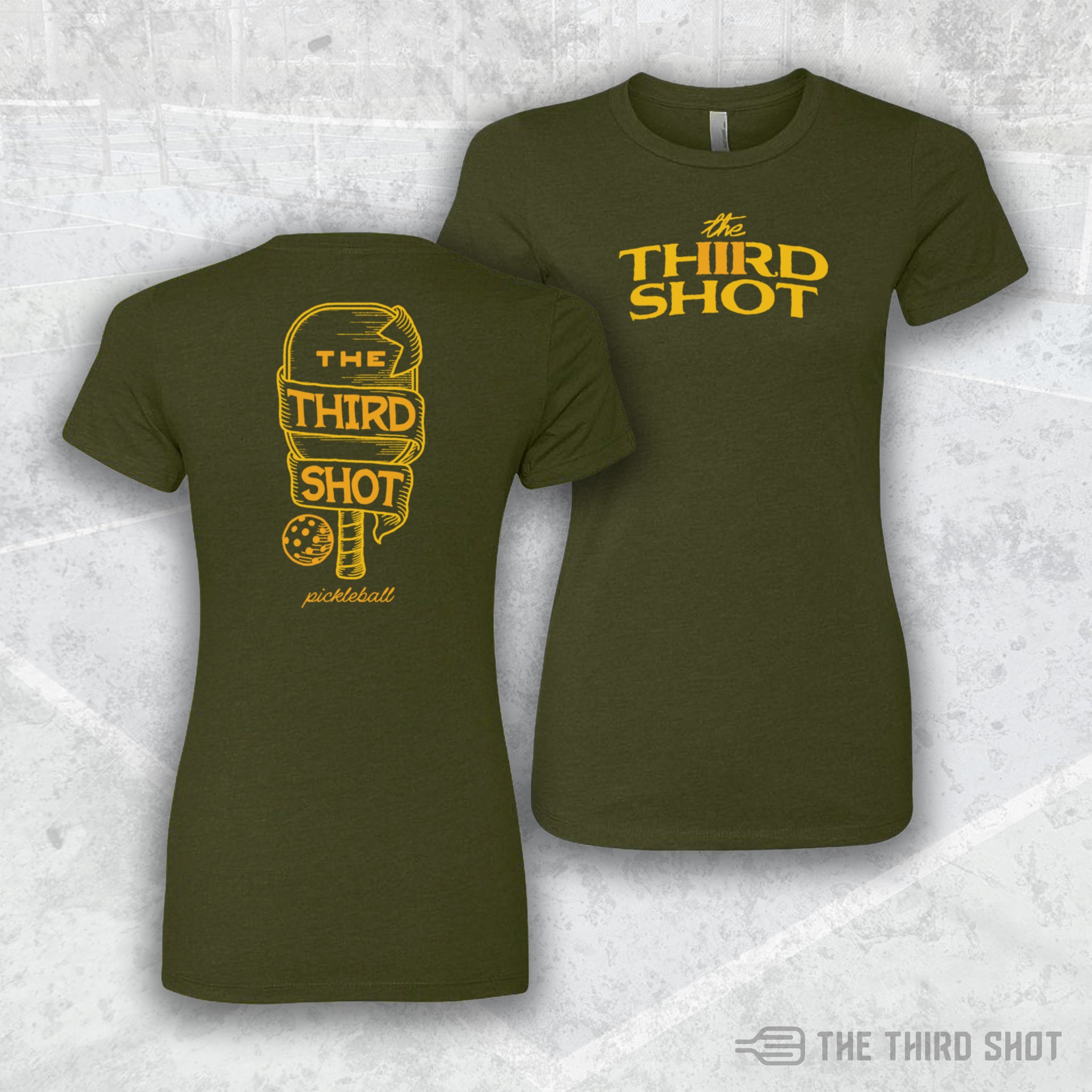 Women’s Foundry pickleball shirt in military green – athletic fit performance tee – cotton/poly blend