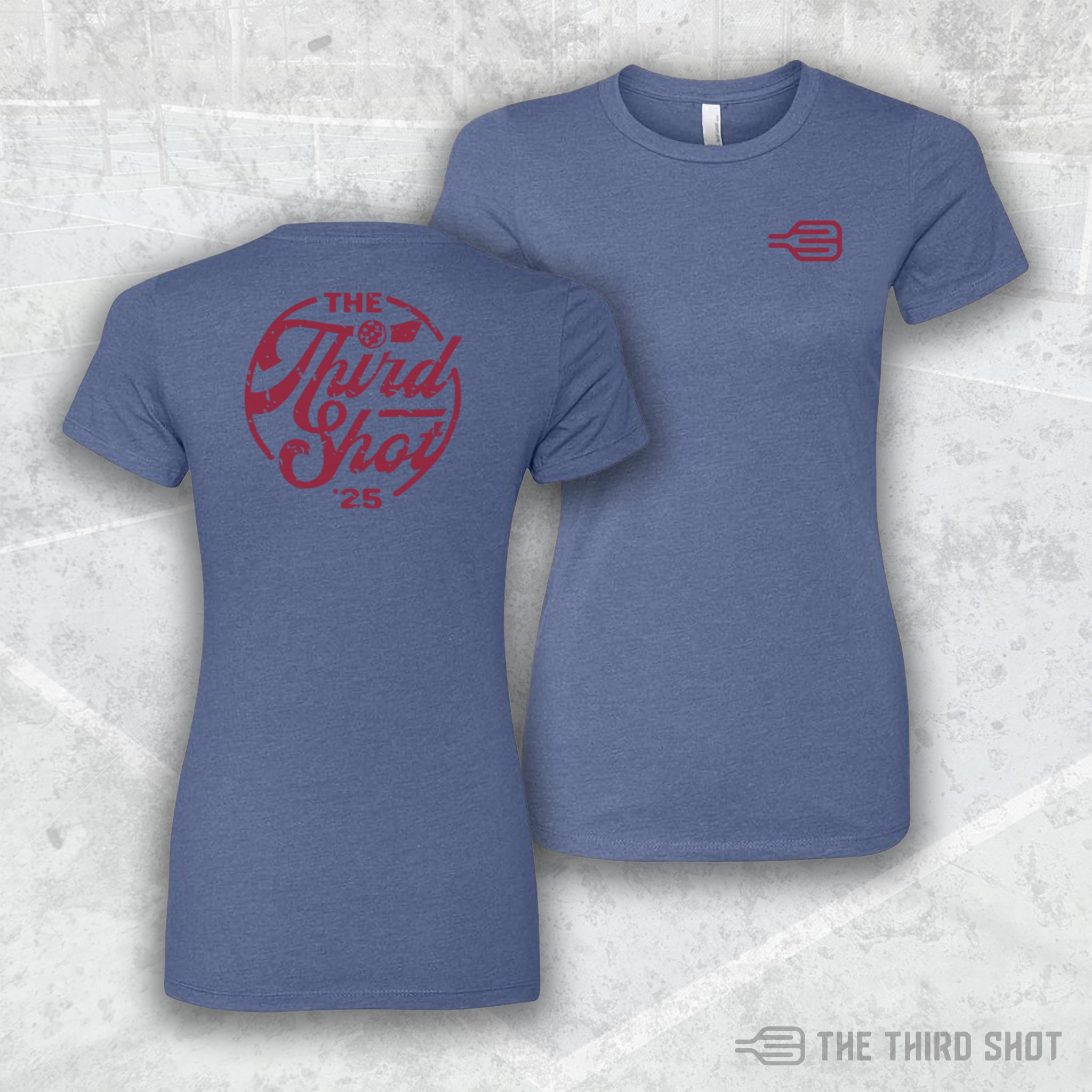 Women’s Heritage pickleball shirt in indigo – Heritage pickleball shirt with retro logo and vintage color palette – cotton/poly blend