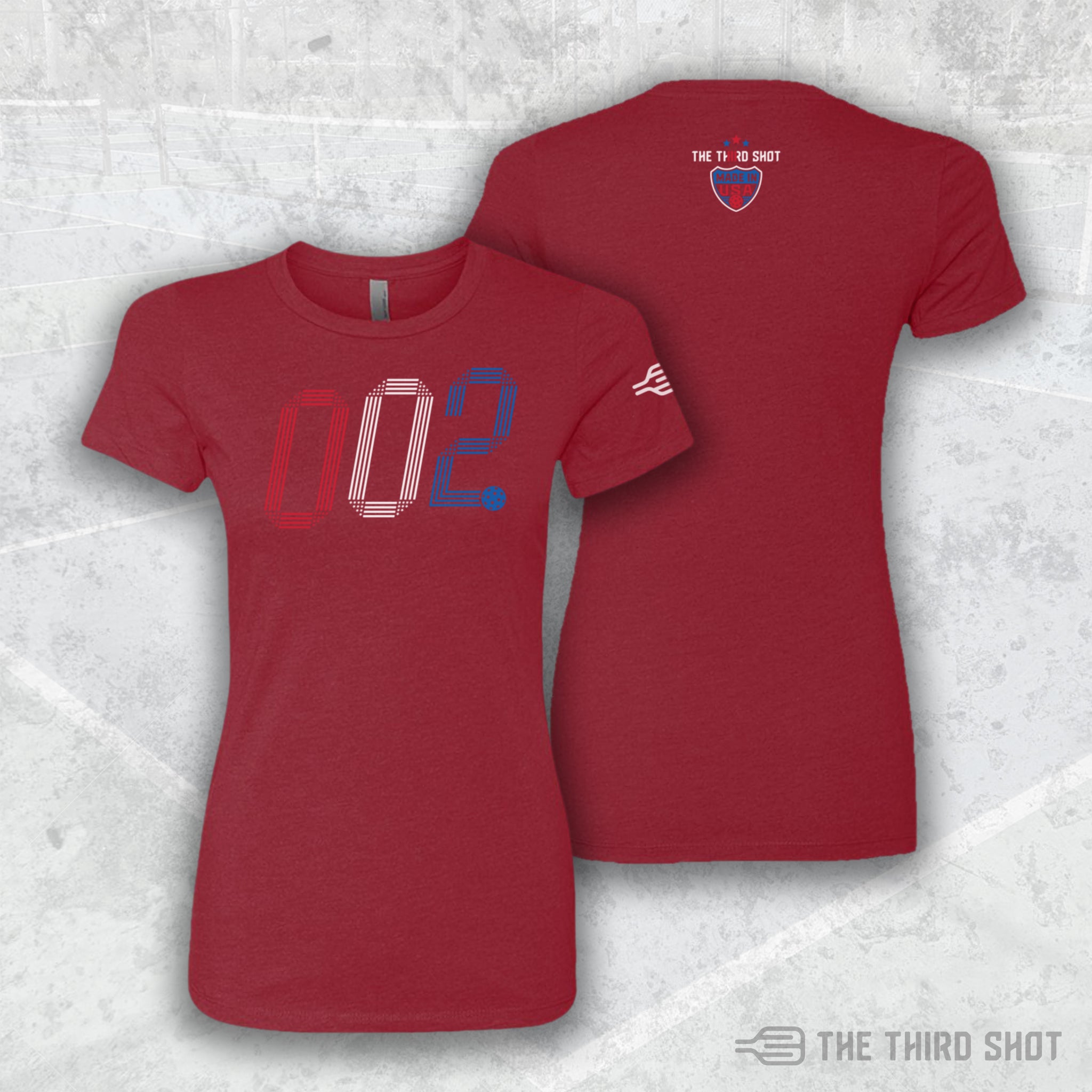 Women’s Rise pickleball shirt in cardinal – athletic fit performance tee – cotton/poly blend